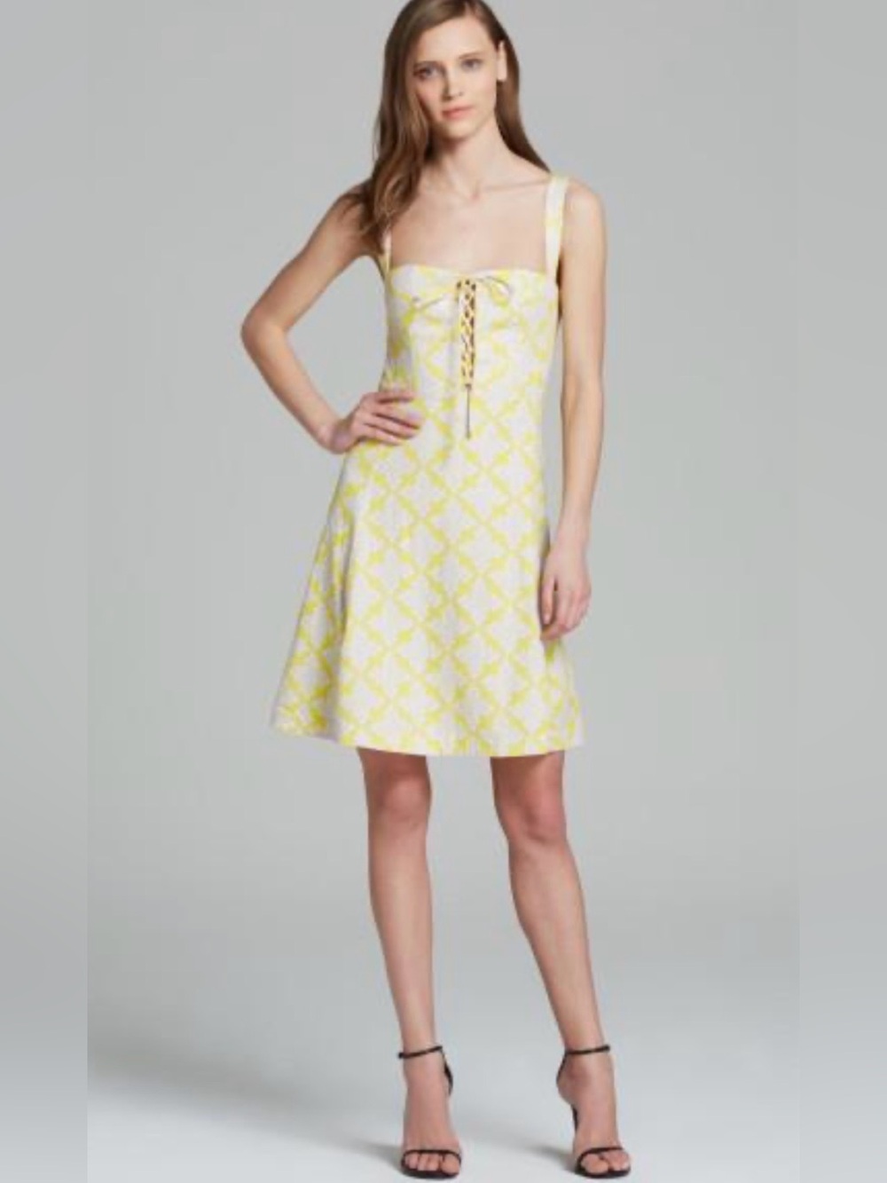 Diane von Furstenberg Heidy Dress size 6. Yellow/white print sundress w/corset